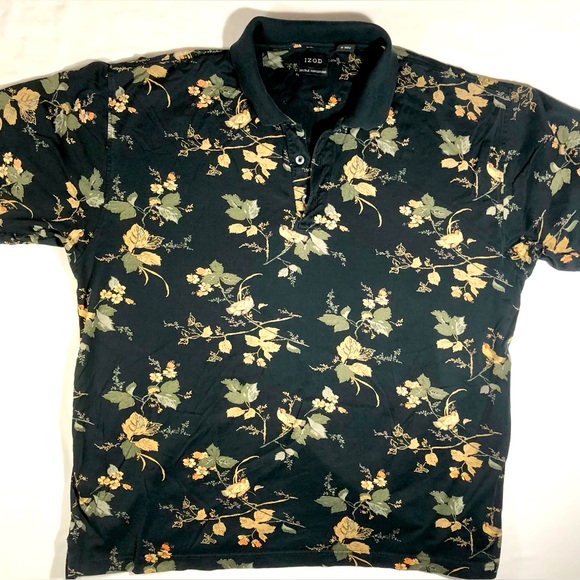 Izod Double Mercerized Men’s Polo Shirt Xl All Over Print Birds In A Tree - Picture 1 of 5